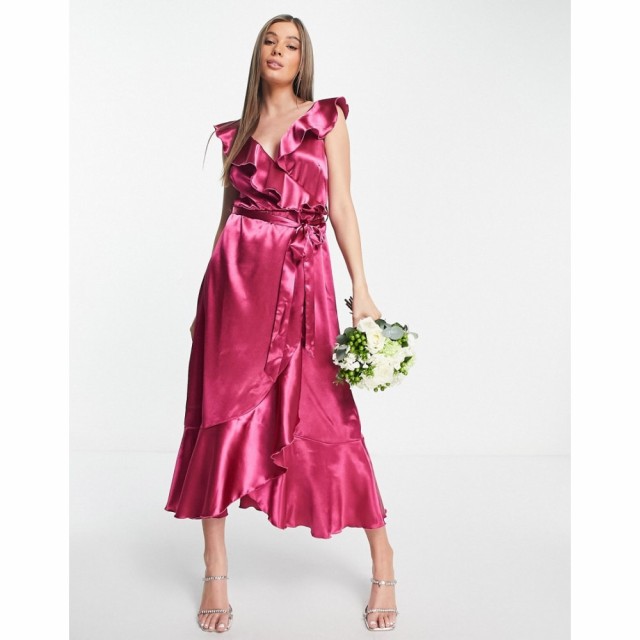 リトル ミストレス Little Mistress レディース パーティードレス ラップドレス ワンピース・ドレス Bridesmaid Frill Wrap Dress In Fuc