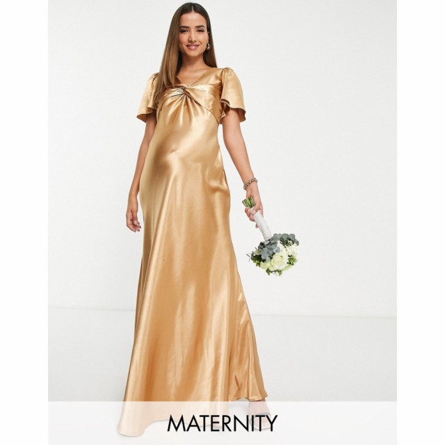 リトル ミストレス Little Mistress Maternity レディース パーティードレス Bridesmaid Tea Dress In Golden Caramel ゴールデンキャラ