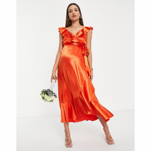 リトル ミストレス Little Mistress Maternity レディース パーティードレス ラップドレス Bridesmaid Frill Wrap Dress In Sunset Orang