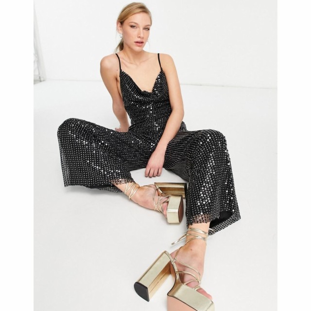 エイソス ASOS DESIGN レディース オールインワン ジャンプスーツ ワンピース・ドレス Sequin Cowl Neck Cami Jumpsuit In Black ブラッ