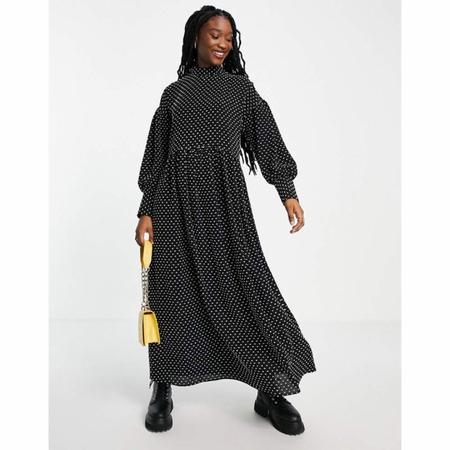 エイソス ASOS DESIGN レディース ワンピース マキシ丈 ワンピース・ドレス High Neck Smock Maxi Dress In Contrast Dobby Spot