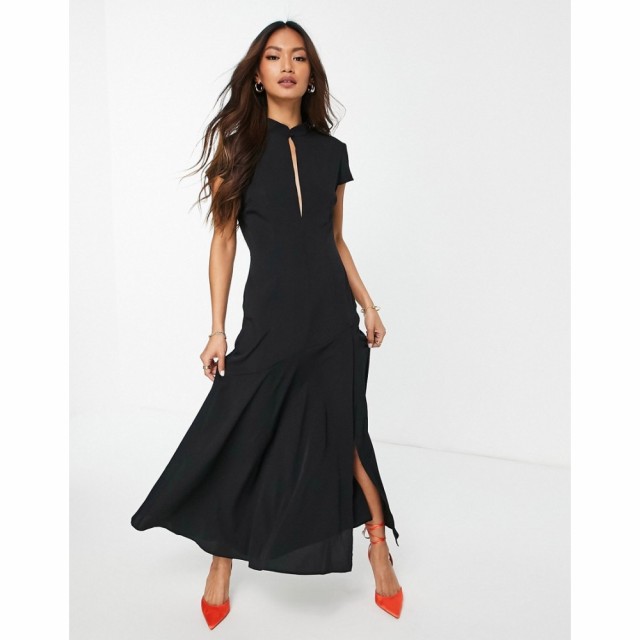 エイソス ASOS DESIGN レディース ワンピース ミドル丈 ワンピース・ドレス Keyhole Front Midi Tea Dress In Black ブラック