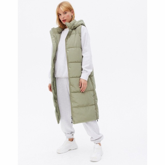 ニュールック New Look レディース ベスト・ジレ ロング トップス Longline Hooded Gilet In Light Khaki ライトグリーン