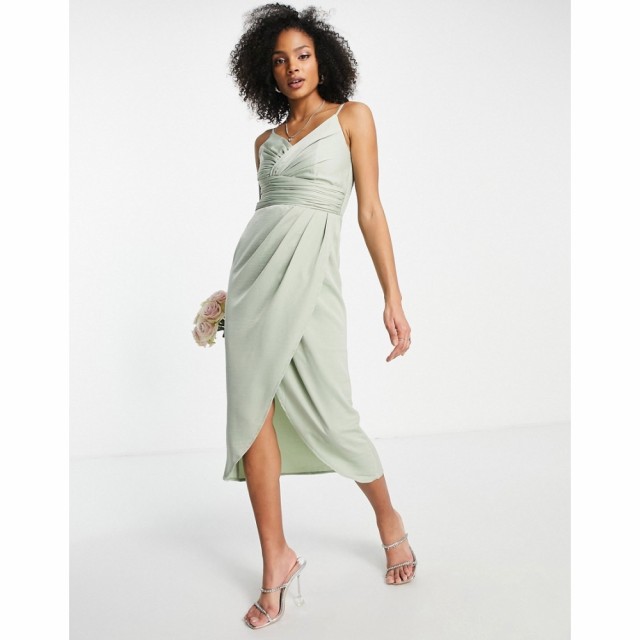 リトル ミストレス Little Mistress レディース パーティードレス ラップドレス Bridesmaid Satin Wrap Dress In Sage Green セージグリ