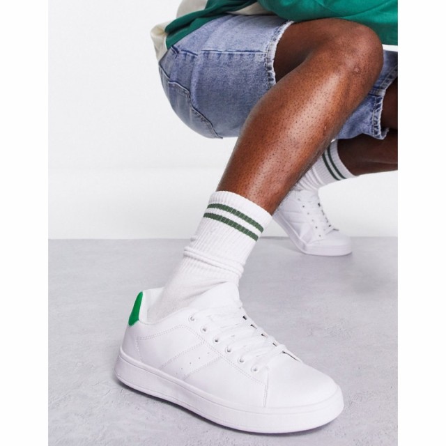 トリュフコレクション Truffle Collection メンズ スニーカー レースアップ シューズ・靴 Lace Up Trainer In White With Green Tab