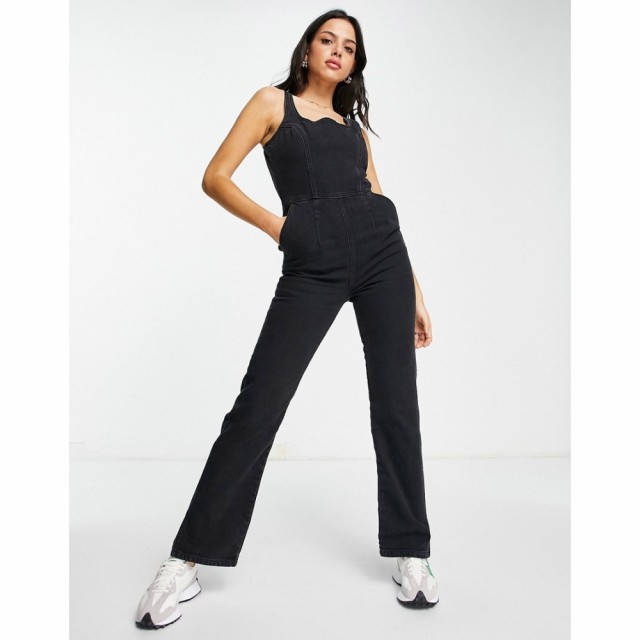 エイソス ASOS DESIGN レディース オールインワン ジャンプスーツ デニム ワンピース・ドレス Denim Jumpsuit With Puddle Hem In Black