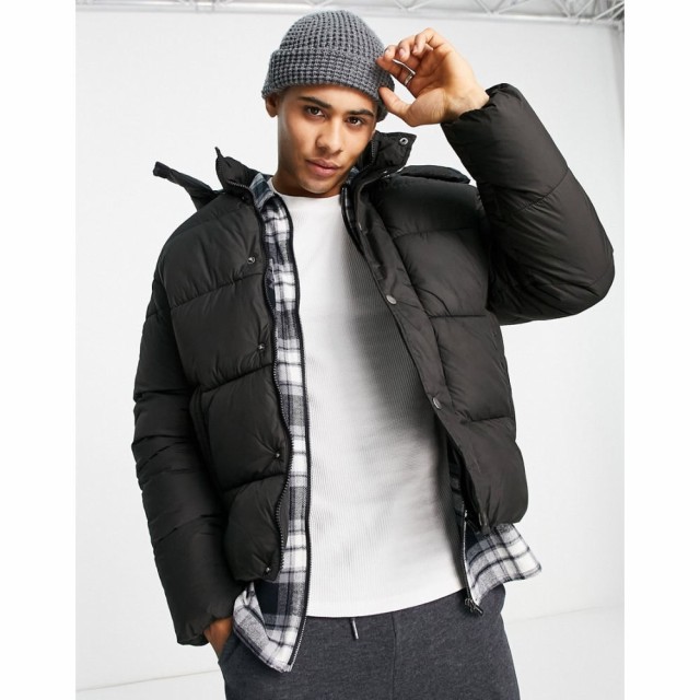 ジャック アンド ジョーンズ Jack and Jones メンズ ダウン・中綿ジャケット フード アウター Core Hooded Puffer Jacket In Black ブラ