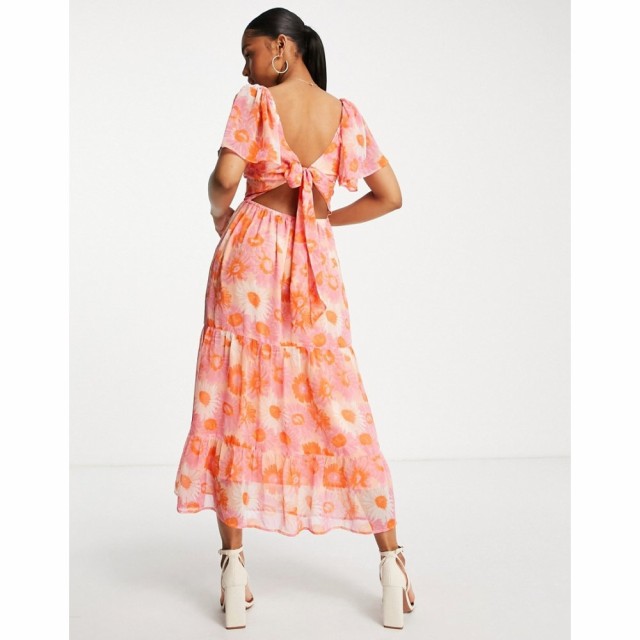 ミス セルフリッジ Miss Selfridge レディース ワンピース マキシ丈 ワンピース・ドレス Bow Back Chiffon Maxi Dress In Orange Sunflow