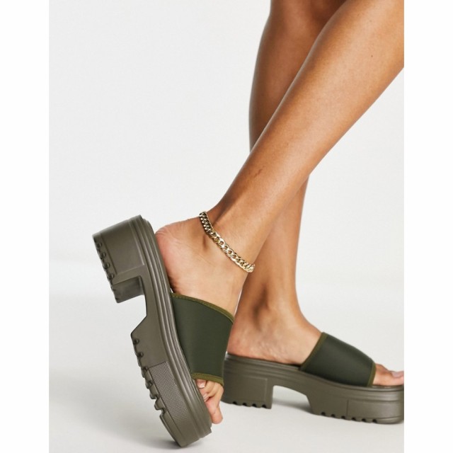 トリュフコレクション Truffle Collection レディース サンダル・ミュール シューズ・靴 Sporty Chunky Heeled Mules In Khaki カーキ