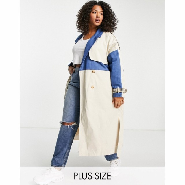 ミスガイデッド Missguided Plus レディース トレンチコート アウター Denim Spliced Trench Coat In Beige マルチカラー