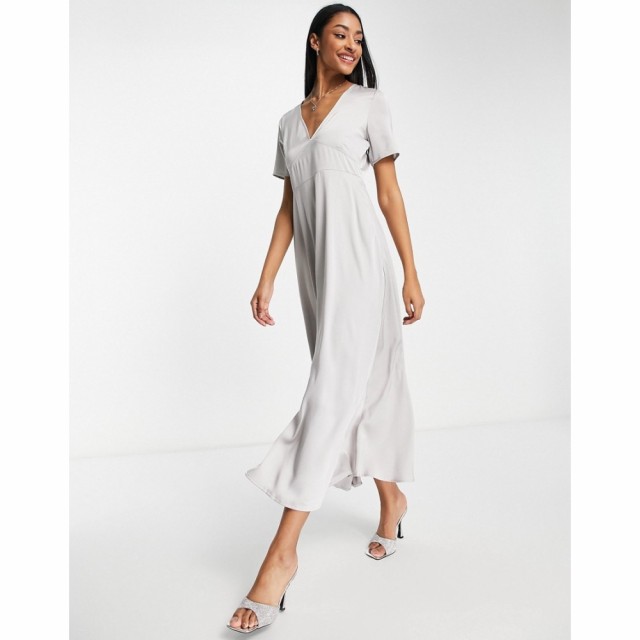 ヴィラ Vila レディース ワンピース Vネック マキシ丈 ワンピース・ドレス V Neck Maxi Dress With Flutter Sleeves In Silver シルバー