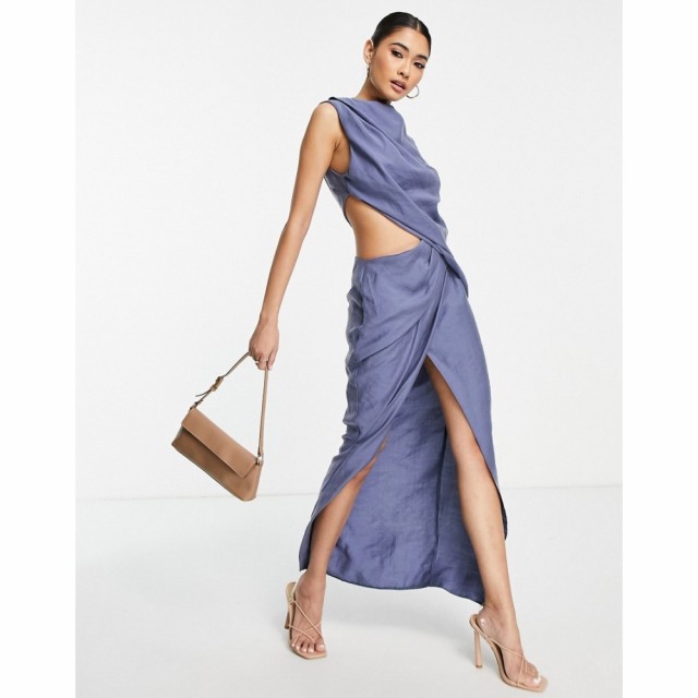 エイソス ASOS DESIGN レディース ワンピース ミドル丈 ワンピース・ドレス Drape Neck Midi Dress With Side Cut Out Detail In Texture