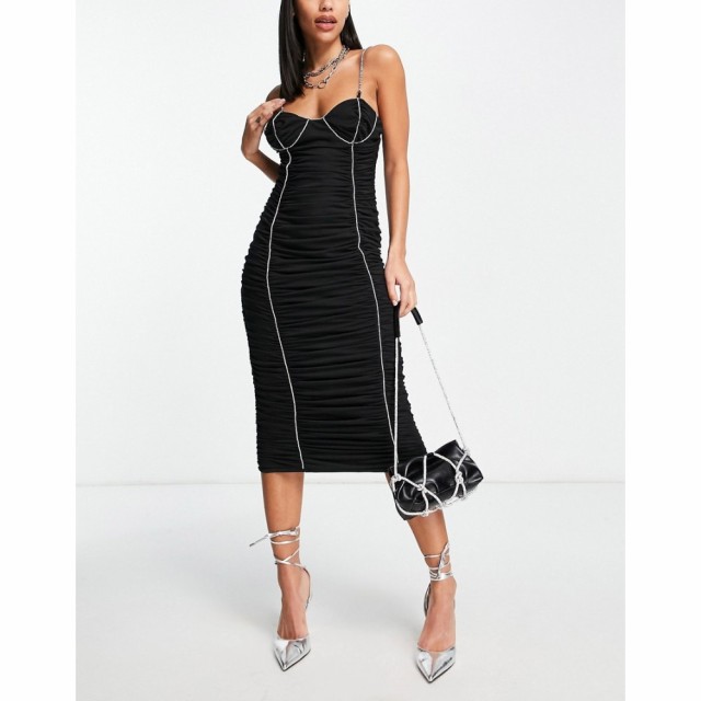 エイソス ASOS DESIGN レディース ワンピース キャミワンピ ワンピース・ドレス Cami Mesh Midi Dress With Diamonte Detail In Black ブ