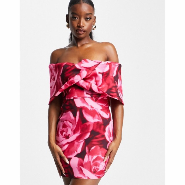 エイソス ASOS DESIGN レディース ワンピース ミニ丈 ワンピース・ドレス Bardot Sweetheart Neckline Mini Dress In Rose Print マルチ