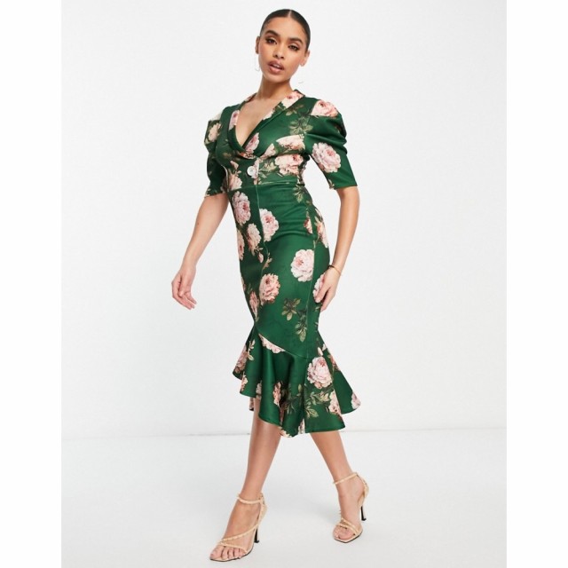 エイソス ASOS DESIGN レディース ワンピース ワンピース・ドレス Puff Sleeve Tux Midi Dress In Autumn Floral Print マルチカラー