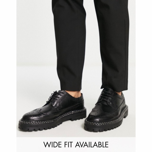 エイソス ASOS DESIGN メンズ 革靴・ビジネスシューズ ブローグ シューズ・靴 Chunky Sole Brogue Shoes In Black Leather ブラック