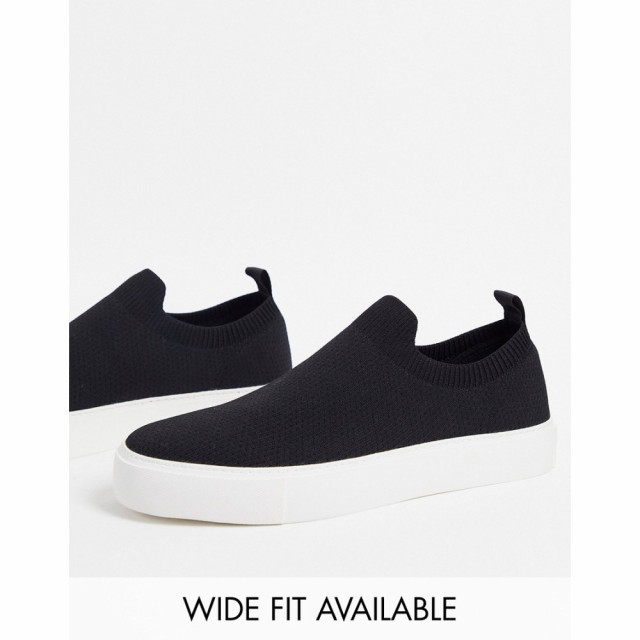 エイソス ASOS DESIGN メンズ スリッポン・フラット シューズ・靴 Knitted Runner Slip On Plimsolls In Black ブラック