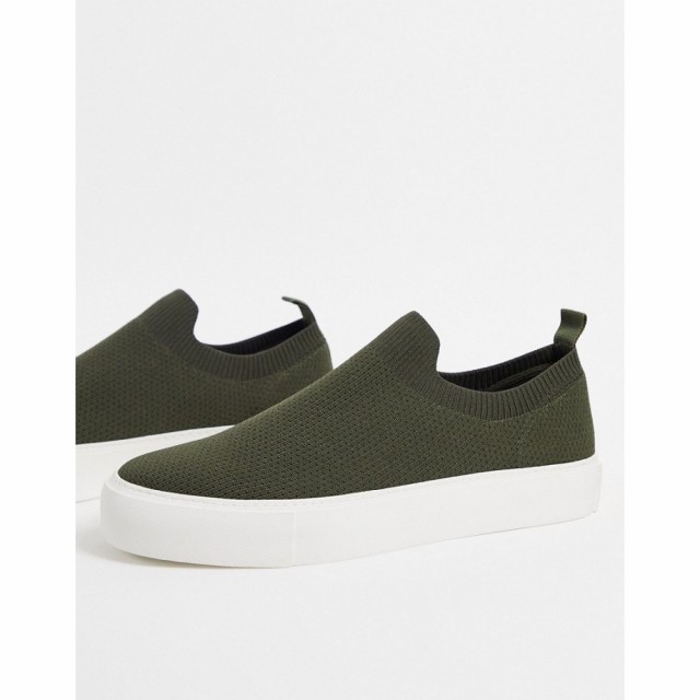 エイソス ASOS DESIGN メンズ スリッポン・フラット シューズ・靴 Knitted Runner Slip On Plimsolls In Khaki カーキ