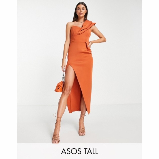 エイソス ASOS Tall レディース ボディコンドレス タイト ワンピース・ドレス Tall One Shoulder Tuck Bodycon Pencil Midi Dress In Rus