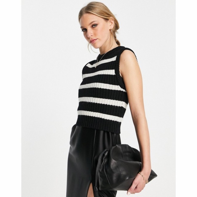 エディテッド Edited レディース タンクトップ トップス Lorena Striped Knitted Vest In Black ブラック