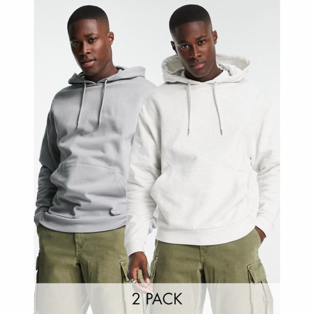 エイソス ASOS DESIGN メンズ パーカー トップス Oversized Hoodie In Grey and White Marl 2 Pack