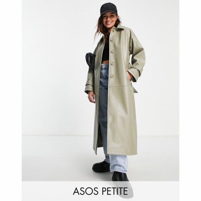 エイソス ASOS Petite レディース トレンチコート アウター Petite Collared Leather Look Trench Coat In Beige ベージュ