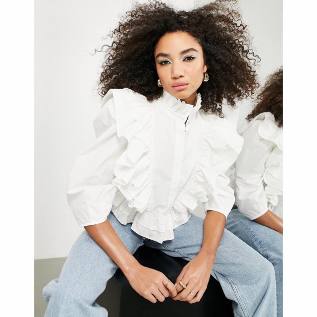 エイソス ASOS EDITION レディース ブラウス・シャツ トップス Ruffle Detail Shirt With High Neck In White ホワイト