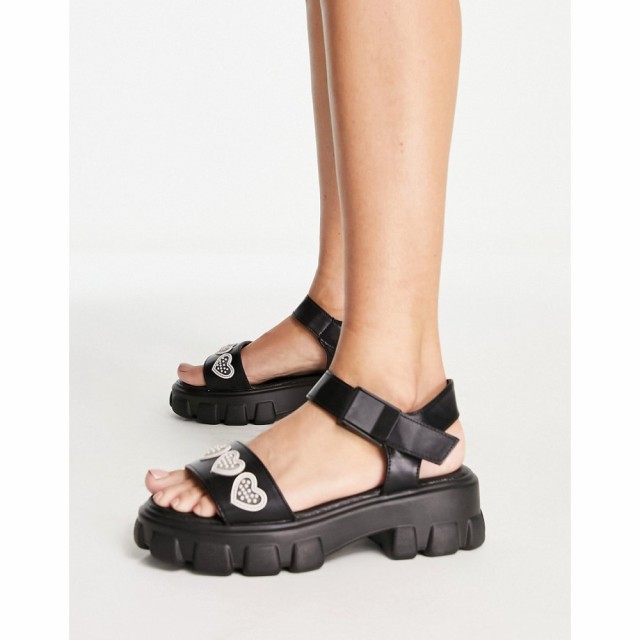 トリュフコレクション Truffle Collection レディース サンダル・ミュール シューズ・靴 Heart Trim Chunky Sandals In Black ブラック