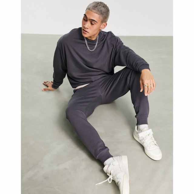 エイソス ASOS DESIGN メンズ ジャージ アウター Tracksuit With Oversized Sweatshirt And Tapered Joggers In Washed Black アスファル