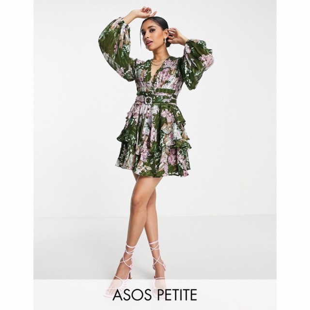 エイソス ASOS Petite レディース ワンピース ワンピース・ドレス Petite Button Front Mini Dress In Satin Stripe With Belt Detail In