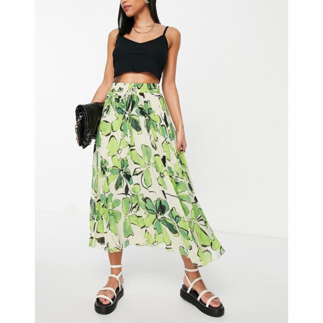 エイソス ASOS DESIGN レディース ひざ丈スカート プリーツスカート スカート Pleated Midi Skirt With Shirred Waistband In Bright Abs