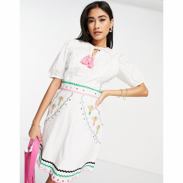 ネバーフリードレス Never Fully Dressed レディース パーティードレス 結婚式 ミニ丈 Cocktail Embroidered Party Mini Dress In White