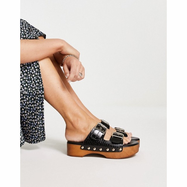 レイド Raid レディース クロッグ シューズ・靴 Hellena Buckle Mule Clog Sandals In Black Croc ブラック