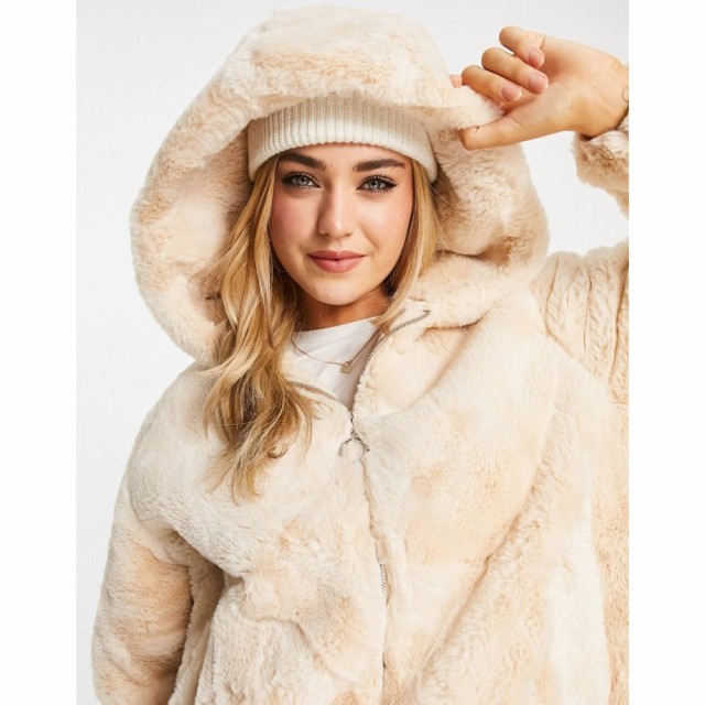 ピンキー Pimkie レディース ジャケット アウター Faux Fur Fluffy Jacket With Hood In Beige ホワイト