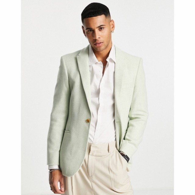 エイソス ASOS DESIGN メンズ スーツ・ジャケット アウター Super Skinny Wool Mix Suit Jacket In Dusky Green Twill ライトグリーン