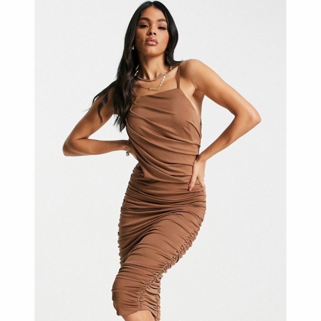 アックスパリス AX Paris レディース ボディコンドレス ノースリーブ タイト ミドル丈 Sleeveless Ruched Midi Bodycon Dress In Camel