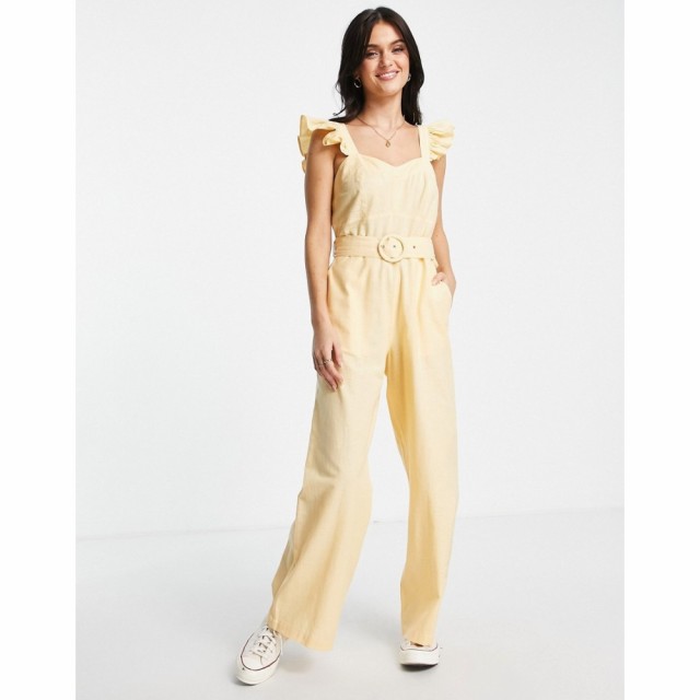 ミス セルフリッジ Miss Selfridge レディース オールインワン ジャンプスーツ Cotton Flax Frill Strap Belted Jumpsuit In Buttermilk