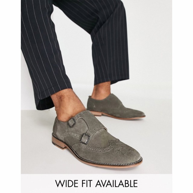 エイソス ASOS DESIGN メンズ 革靴・ビジネスシューズ シューズ・靴 Double Strap Monk Shoe In Grey Suede グレー