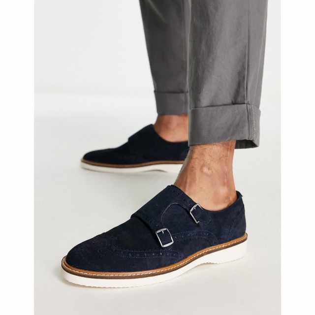 エイソス ASOS DESIGN メンズ 革靴・ビジネスシューズ ウェッジソール シューズ・靴 Double Strap Monk Shoe In Navy Suede With Contras