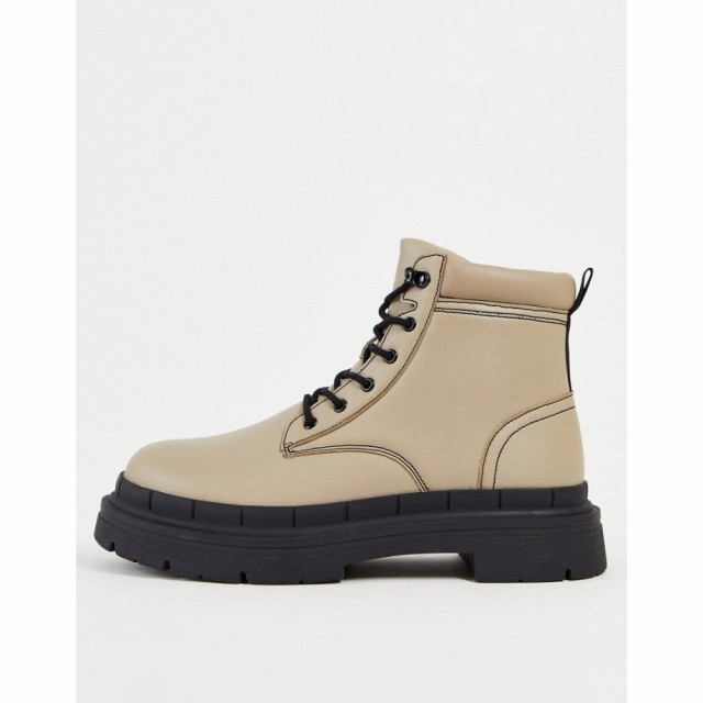 エイソス ASOS DESIGN メンズ ブーツ レースアップブーツ シューズ・靴 Chunky Sole Lace Up Boot With Contrast Stitch In Taupe Faux L