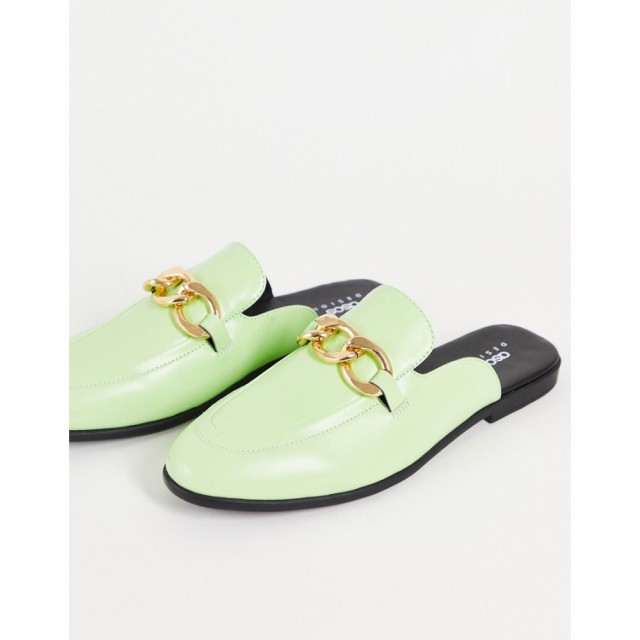 エイソス ASOS DESIGN メンズ ローファー ミュール シューズ・靴 Mule Loafer With Chain Detail And Natural Sole In Green Faux Leathe