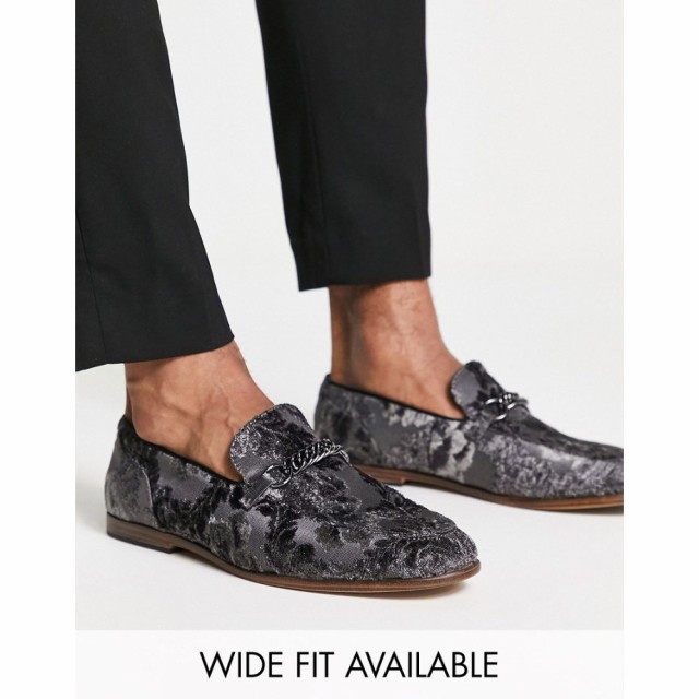 エイソス ASOS DESIGN メンズ ローファー シューズ・靴 Loafers In Grey Velvet Floral Design With Snaffle グレー