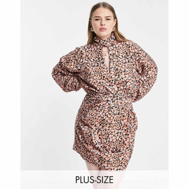 プリティーラビッシュ Pretty Lavish Curve レディース ワンピース ミニ丈 ワンピース・ドレス Ruched Keyhole Shirt Mini Dress In Anim