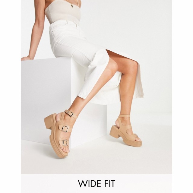 エイソス ASOS DESIGN レディース サンダル・ミュール シューズ・靴 Wide Fit Heston Chunky Mid Heeled Sandals In Beige ベージュ