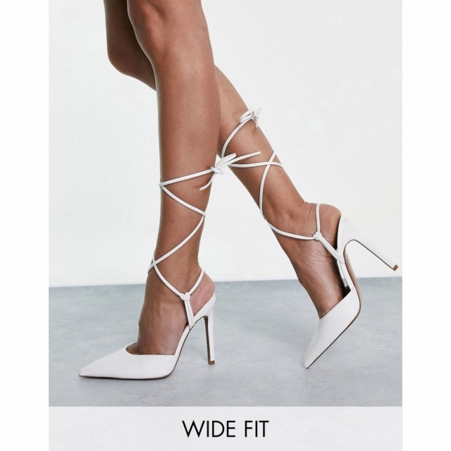 エイソス ASOS DESIGN レディース ヒール シューズ・靴 Wide Fit Prize Tie Leg High Heeled Shoes In White ホワイト