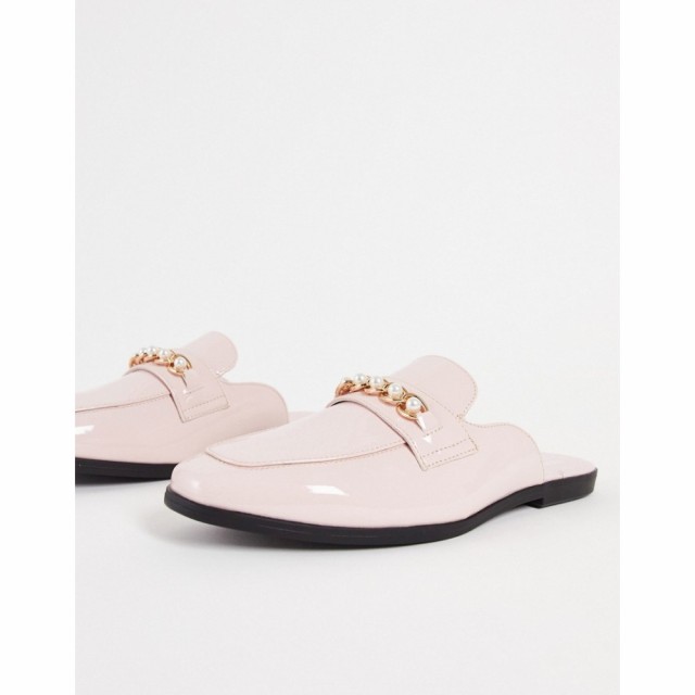 エイソス ASOS DESIGN メンズ ローファー ミュール シューズ・靴 Mule Loafer In Pink Patent Faux Leather With Pearl Trim ピンク