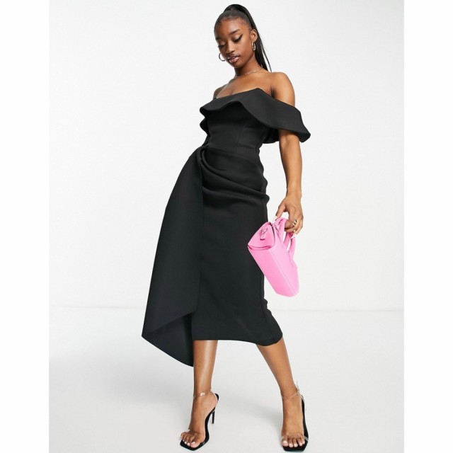 エイソス ASOS DESIGN レディース ワンピース タイト ワンピース・ドレス Bardot Pencil Dress With Sash In Black ブラック