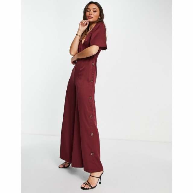 エイソス ASOS DESIGN レディース オールインワン ジャンプスーツ ワンピース・ドレス Button Side Batwing Jumpsuit In Berry ベリー