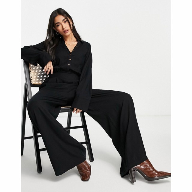 エイソス ASOS DESIGN レディース オールインワン ジャンプスーツ ワンピース・ドレス Button Through Shirt Jumpsuit In Black ブラック