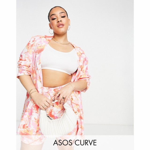 エイソス ASOS Curve レディース スーツ・ジャケット アウター Curve Linen Printed Dad Suit Blazer In Abstract Floral マルチカラー